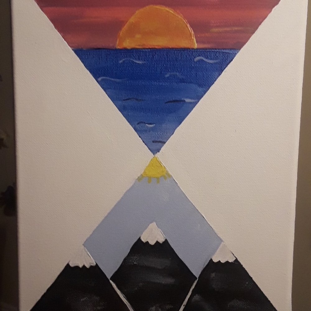 Sunset and mountain painting